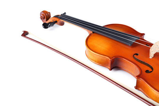 Violin with bow isolated on white background
