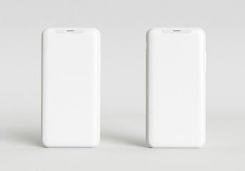 3d render illustration hand holding the white smartphone with full screen and modern frame less design - isolated on white background 