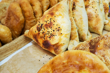 Close up Delicious Homemade samosas isolated on white Plate Vegetarian Nigerian Samosas
