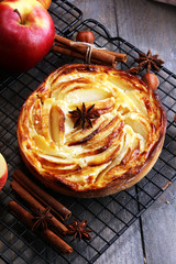 Apple tart. Gourmet traditional holiday apple pie sweet baked dessert food with cinnamon and apples...