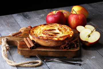 Apple tart. Gourmet traditional holiday apple pie sweet baked dessert food with cinnamon and apples...