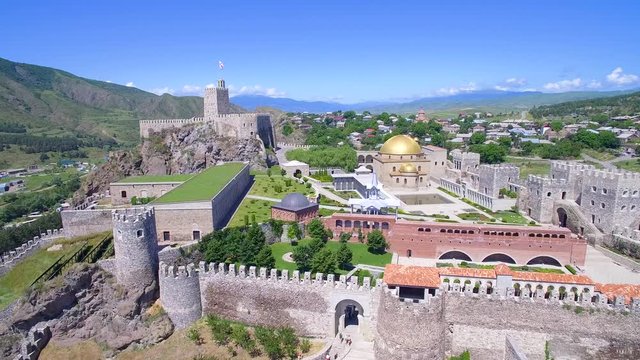 panorama of serf complex in  city of Akhaltsikhe drone view