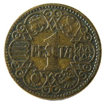 Old Spanish coin of 1 peseta. Francisco Franco. Year 1944. Obverse.