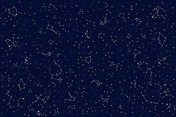 Sky Map of Hemisphere. Constellations on Night Dark Background. - obrazy, fototapety, plakaty
