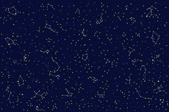 Sky Map of Hemisphere. Constellations on Night Dark Background.