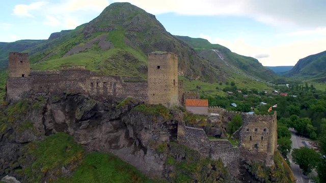 old fortress  on cliff in Georgia aerial panorama