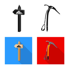 Vector illustration of mountaineering and peak icon. Set of mountaineering and camp stock vector illustration.