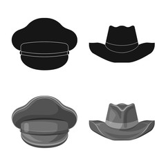 Isolated object of headgear and cap logo. Collection of headgear and accessory vector icon for stock.