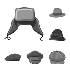 Vector illustration of headgear and cap sign. Collection of headgear and accessory stock vector illustration.