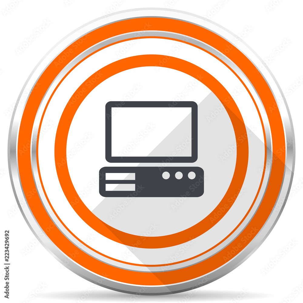 Aufkleber computer silver metallic chrome round web icon on white background with shadow