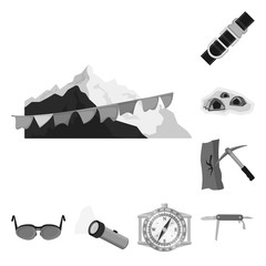Isolated object of mountaineering and peak symbol. Set of mountaineering and camp vector icon for stock.