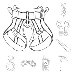 Vector illustration of mountaineering and peak icon. Set of mountaineering and camp stock vector illustration.