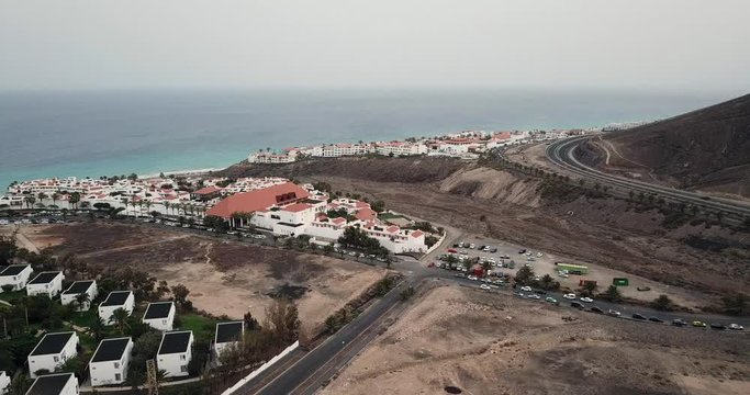 Aerial view of a seaside resort in Fuerteventura, Canary Islands, Spain