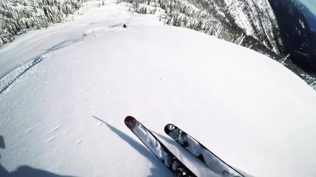 POV, carving down mountain slope in British Columbia
