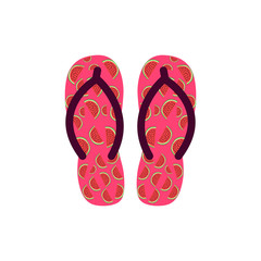 Pair of Colorful flip flops with watermelons .Vector Illustration