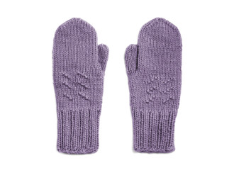 Violet mittens isolated on white background
