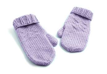 Pink mittens isolated on white background