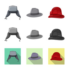 Isolated object of headgear and cap logo. Set of headgear and accessory stock symbol for web.