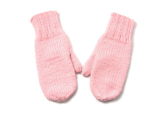 Pink mittens isolated on white background