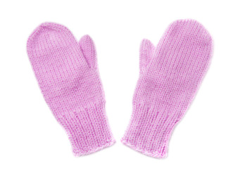Pink mittens isolated on white background