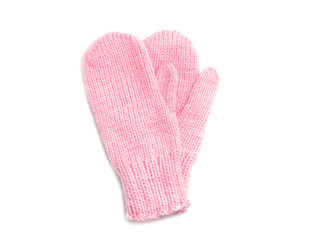 Pink mittens isolated on white background