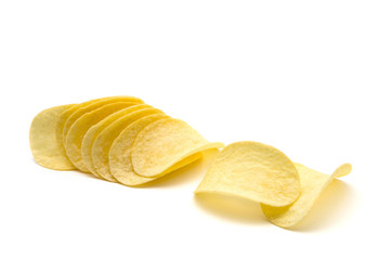 Potato chips isolated white background.