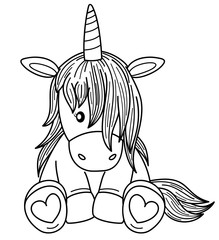 Vector unicorn cartoon, black silhouette isolated on white for coloring. © rvika