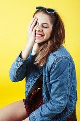 lifestyle people concept: pretty young school teenage girl havin