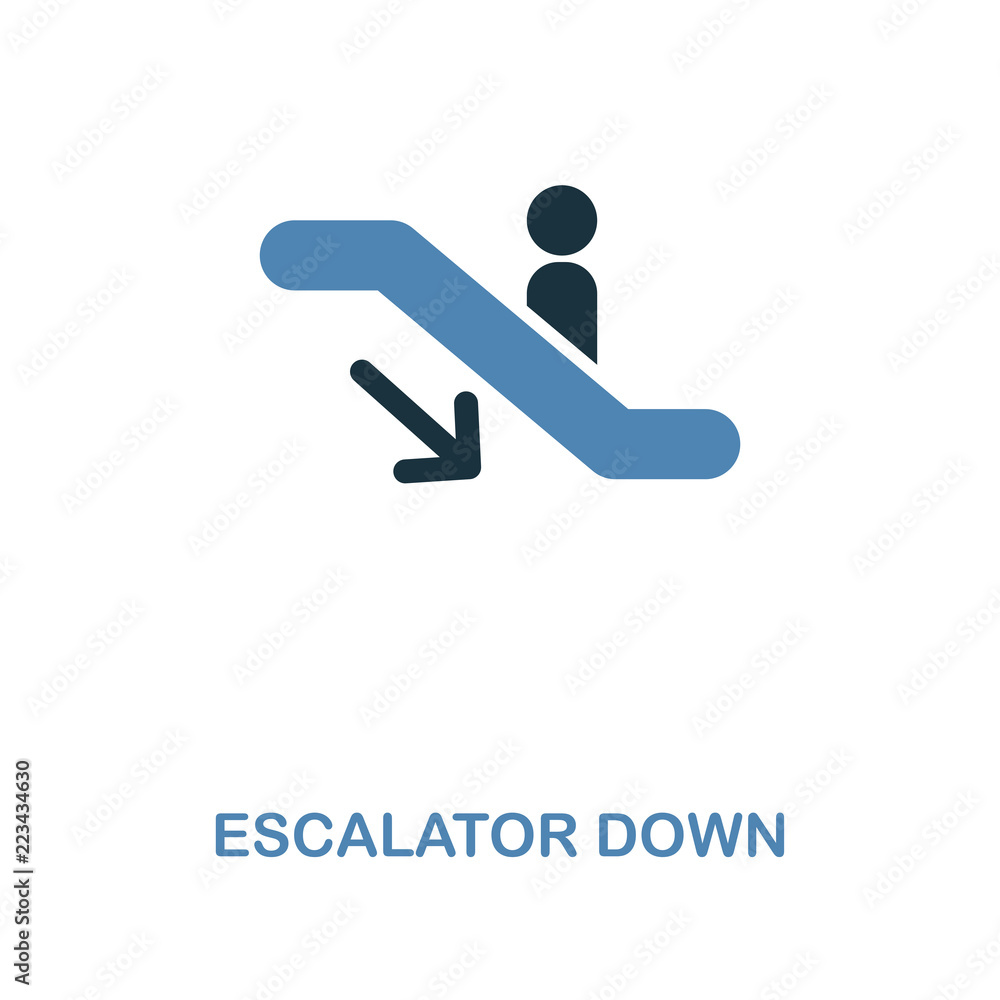 Poster escalator down icon. monochrome style design from shopping center sign icon collection. ui. pixel pe
