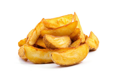 fried Potato wedges. Fast food. Isolated on white