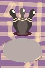 Flat design Vector Illustration Empty esp template copy text for Ad, promotion, poster, flyer, web banner, article. Bowling Pins standing in same spot Two about to fall above Blank Oval form