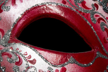 Venetian Masquerade Red and Silver Ball Mask on Black Background
