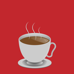 Flat design business Vector Illustration Empty template esp isolated Minimalist graphic layout template for advertising. Levitating Cup of Hot Steaming Drink with Saucer Zero Gravity Dishware