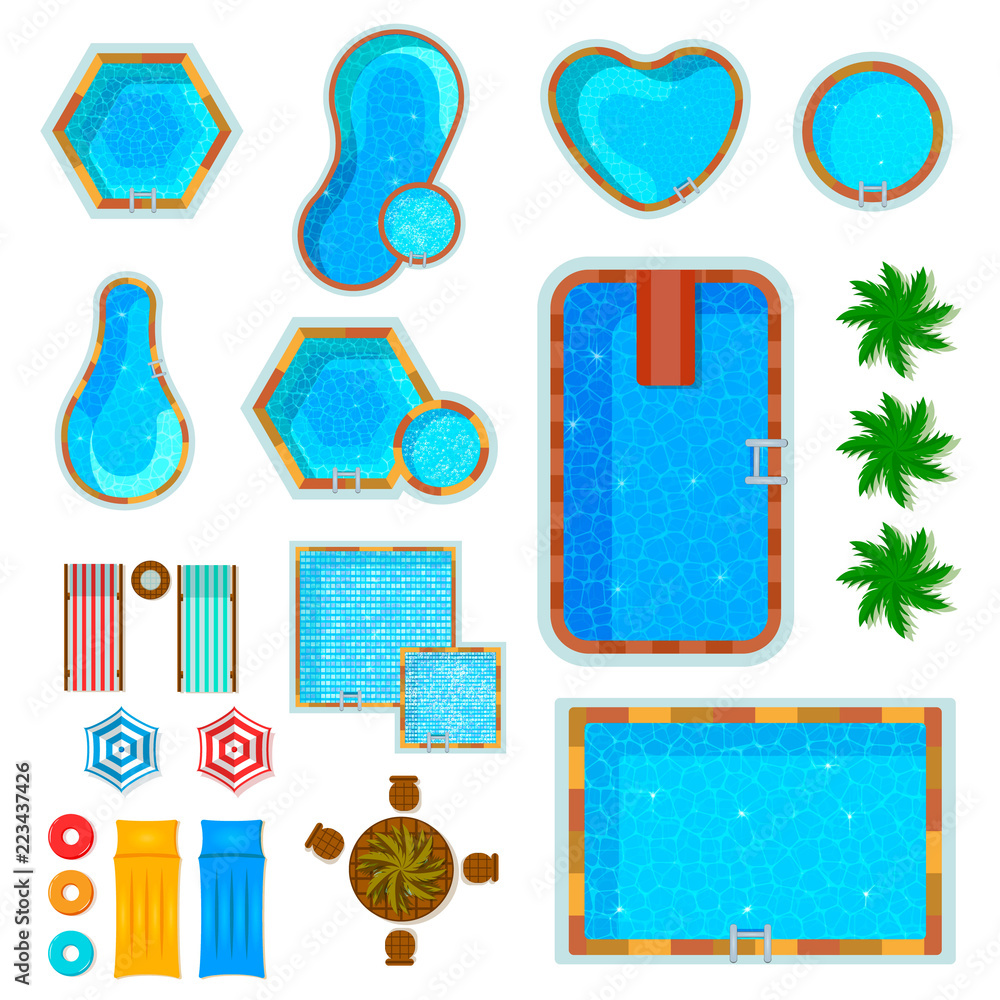 Sticker Swimming Pools Top View Set