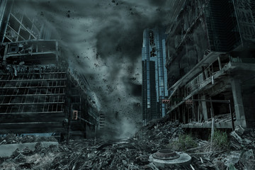 Portrayal of a City Destroyed by Hurricane, Typhoon or Tornado - 223438237