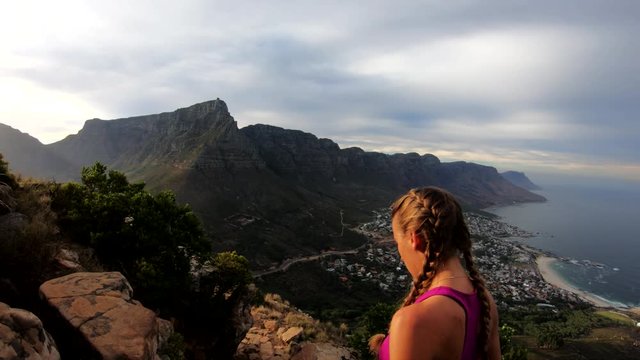 POV, hiker overlooks scenic Cape Town landscape