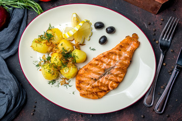 Salmon steak on the grill