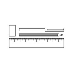 Drawing tools. Hand drawn set. Black and white thin line style.