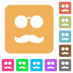 Glasses and mustache rounded square flat icons