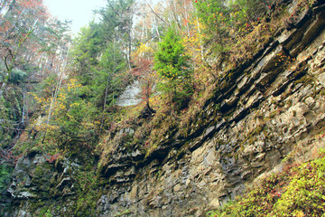 Rock layers in mountains. Layers of stony rocks. Geology