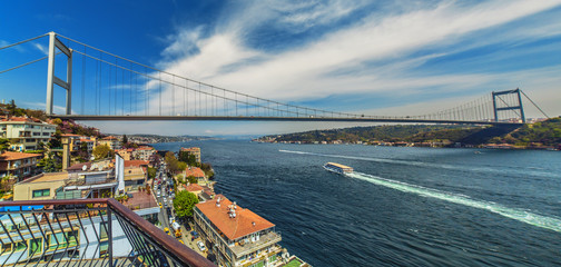 Fototapeta na wymiar Panaramic view of Fatih Sultan Mehmet Bridge
