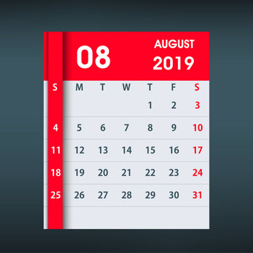 August 2019 Calendar Leaf. Flat design