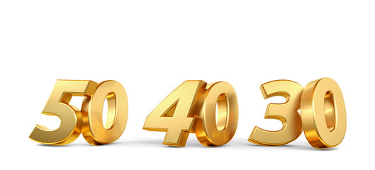 50 40 30 golden bold numbers 3d-illustration