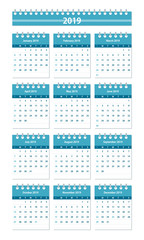 2019 year Calendar Leaves Flat Set