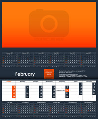 2019 Calendar template. February. Place for your photo