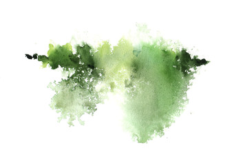 Watercolor hand-painted abstract spread green colors splash illustration texture on white background
