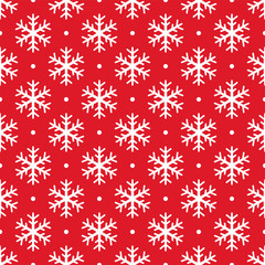 White snowflakes on red background, vector illustration