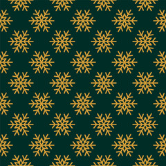 Golden snowflakes on green background, vector illustration