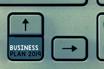 Writing note showing Business Plan 2019. Business photo showcasing Challenging Business Ideas and Goals for New Year.