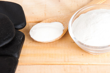 Hydrolyzed collagen protein on wooden table